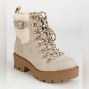 Soda Faux Shearling Lace Up Hiker Boots